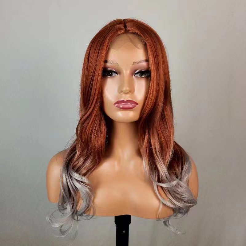 Ombre Wigs for Women Long Body Wavy Synthetic Middle Part Lace Wig Natural Looking Wigs for Daily Party Cosplay