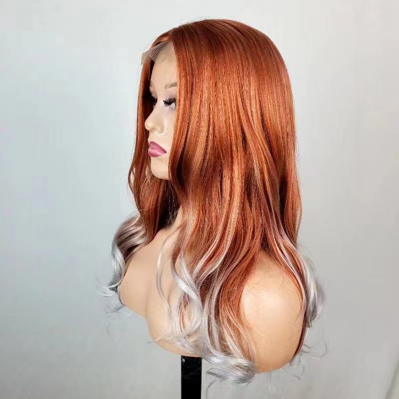 Ombre Wigs for Women Long Body Wavy Synthetic Middle Part Lace Wig Natural Looking Wigs for Daily Party Cosplay