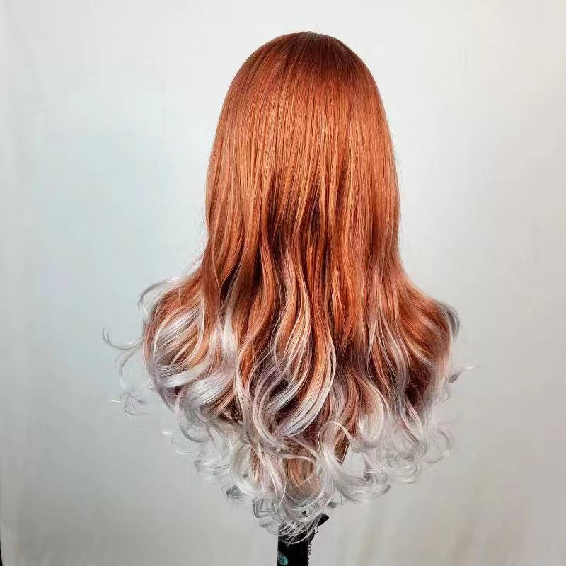 Ombre Wigs for Women Long Body Wavy Synthetic Middle Part Lace Wig Natural Looking Wigs for Daily Party Cosplay