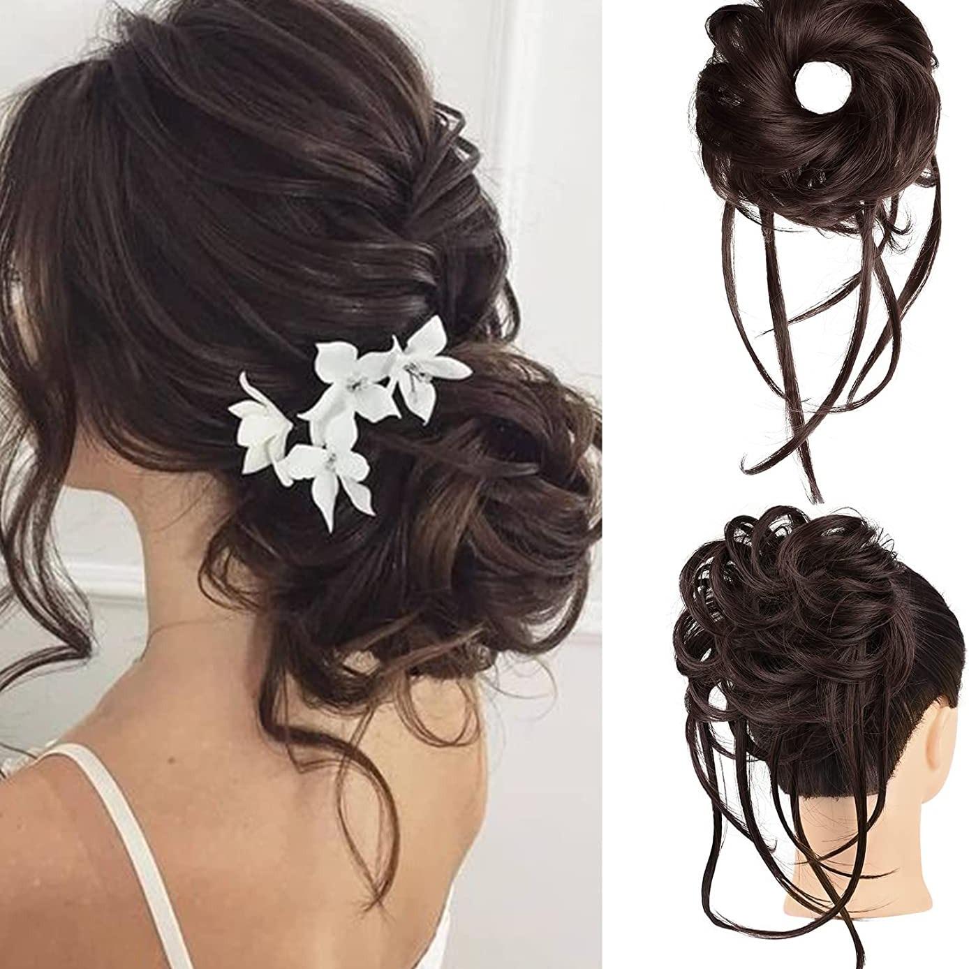 Messy Bun Hair Piece, 1PC Super Long Tousled Updo Hair Bun Extensions Curly Wavy Hair Wrap Ponytail Hair Scrunchies with Elastic Hair Band Hair Accessory for Women Girls - Light Blonde