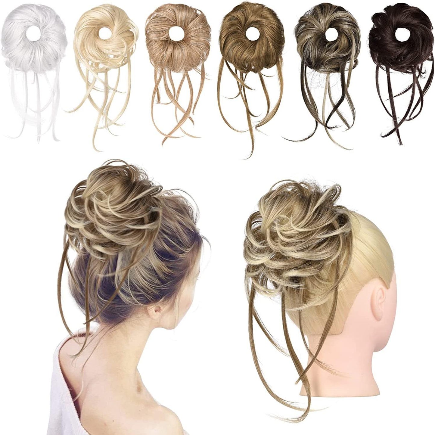 Messy Bun Hair Piece, 1PC Super Long Tousled Updo Hair Bun Extensions Curly Wavy Hair Wrap Ponytail Hair Scrunchies with Elastic Hair Band Hair Accessory for Women Girls - Light Blonde