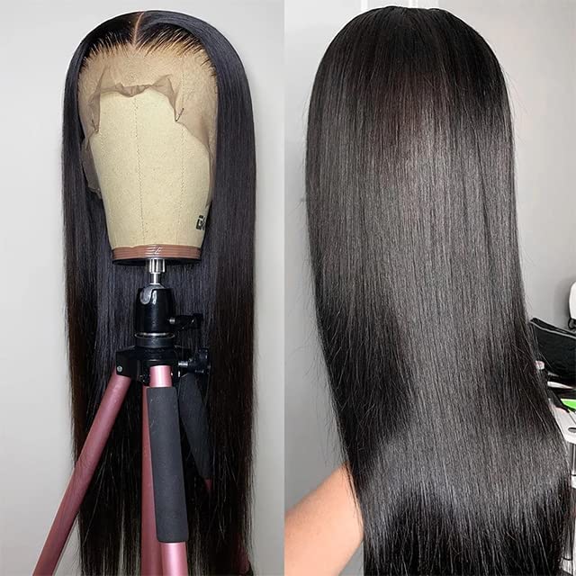 30 Inch Lace Frontal Human Hair Wig Straight Lace Front Wigs Human Hair with Baby Hair Pre Pluked Human Hair Wigs for Black Woman 100% Unprocessed Virgin Human Hair Ear to Ear Lace Front Wigs