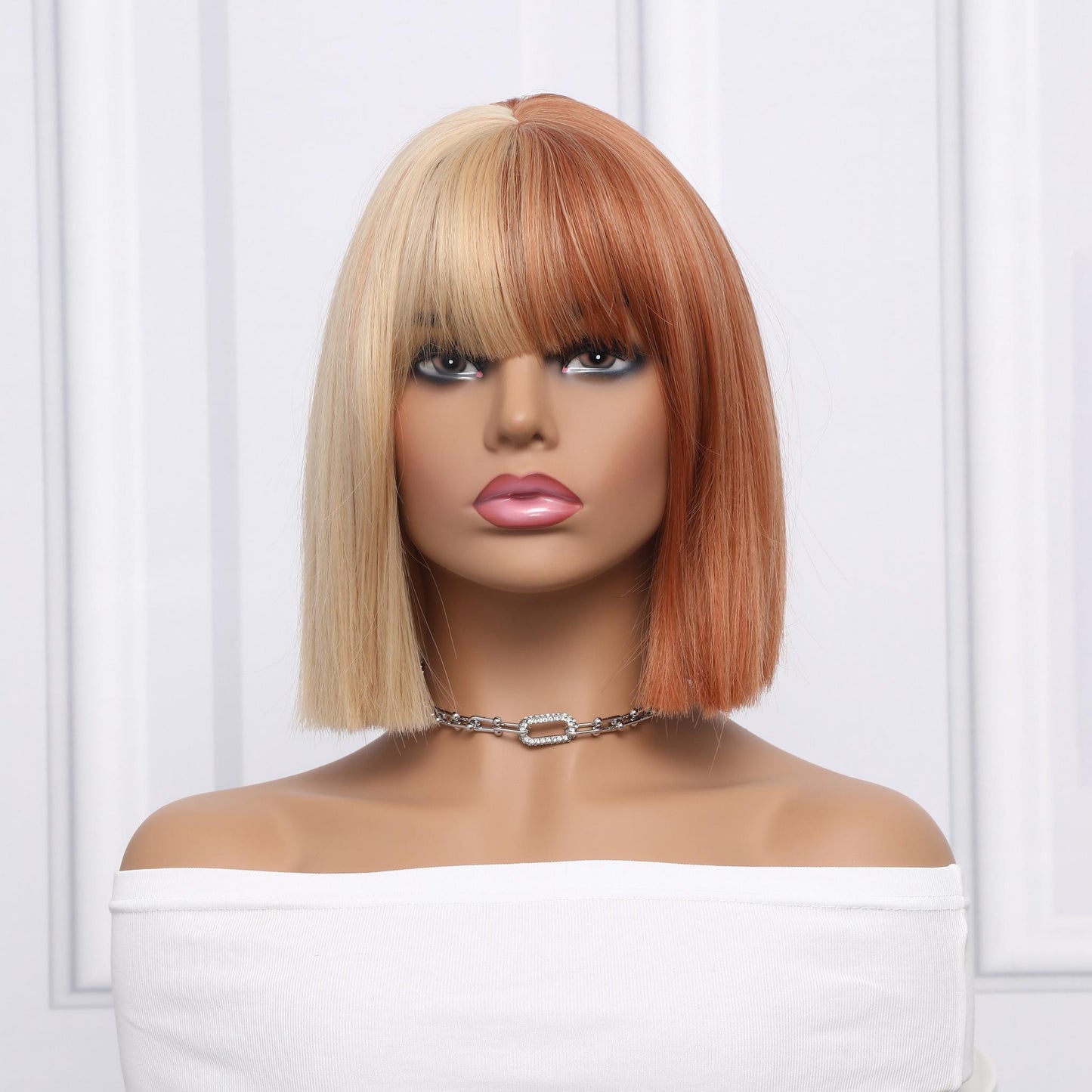 SALLY Short Straight Bob Wigs for Women Synthetic Wig dual color with Bangs for Cosplay Daily Party