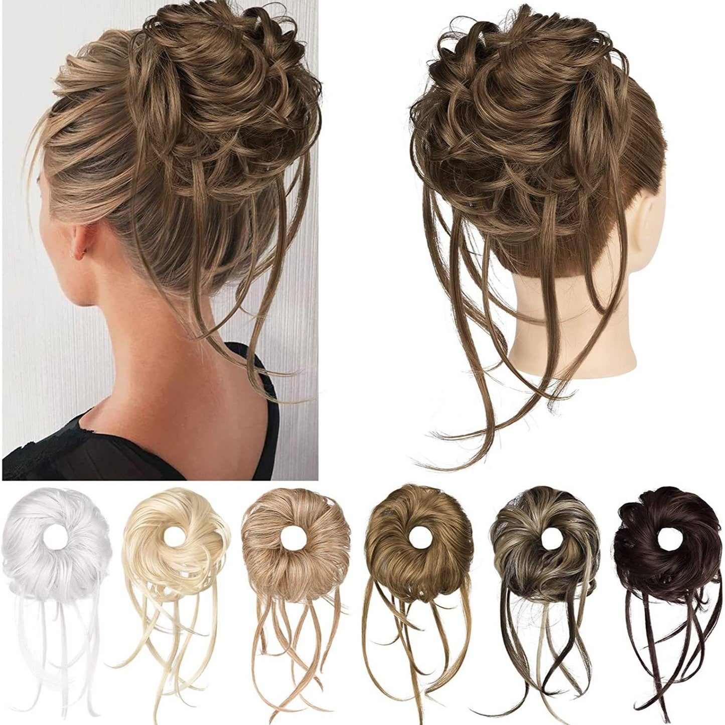 Messy Bun Hair Piece, 1PC Super Long Tousled Updo Hair Bun Extensions Curly Wavy Hair Wrap Ponytail Hair Scrunchies with Elastic Hair Band Hair Accessory for Women Girls - Light Blonde