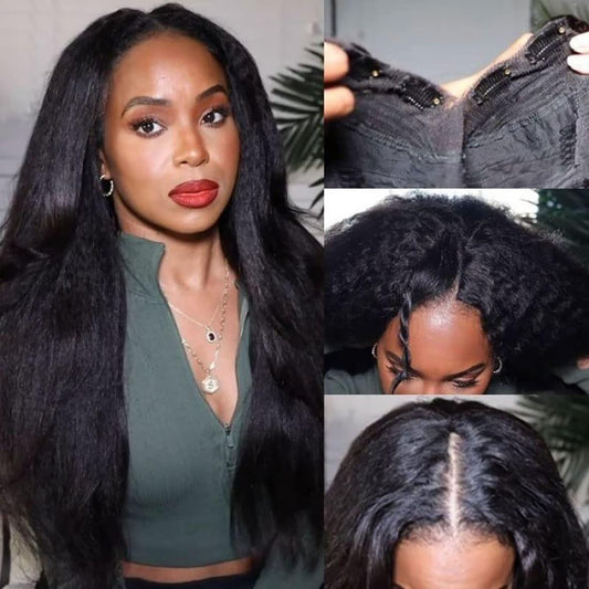 Kinky Straight V Part Wig Human Hair No Leave Out Glueless Upgrade U Part Wig Human Hair Clip in Wigs Beginner Friendly No-Sew In No Glue 24 inch