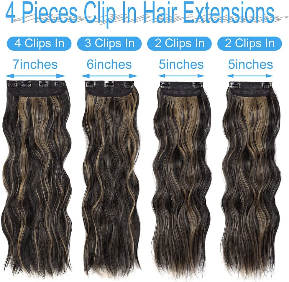 Clip in Hair Extensions 4PCS Natural Curly Clip on Hair Extensions Clip in Thick Full Head Double Weft Synthetic Hair Extention Hairpieces 20"