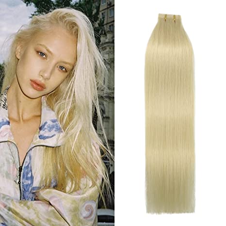 Tape in Hair Extensions 100% Human Hair Mixed Bleach Blonde Extensions Straight 20 Pcs 14Inch #18p613 30g