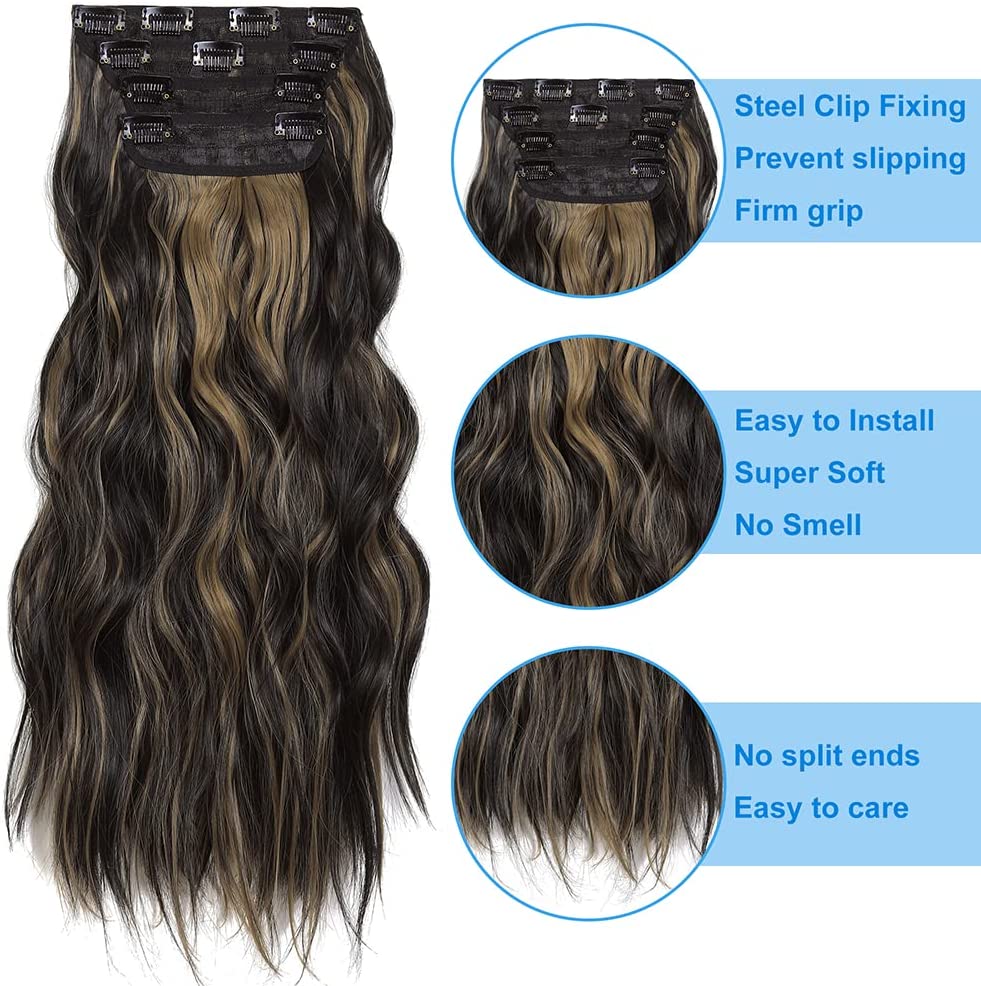 Clip in Hair Extensions 4PCS Natural Curly Clip on Hair Extensions Clip in Thick Full Head Double Weft Synthetic Hair Extention Hairpieces 20"