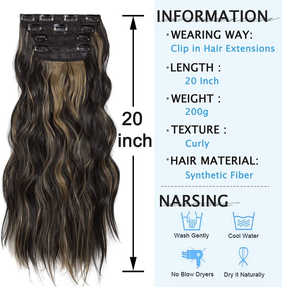 Clip in Hair Extensions 4PCS Natural Curly Clip on Hair Extensions Clip in Thick Full Head Double Weft Synthetic Hair Extention Hairpieces 20"