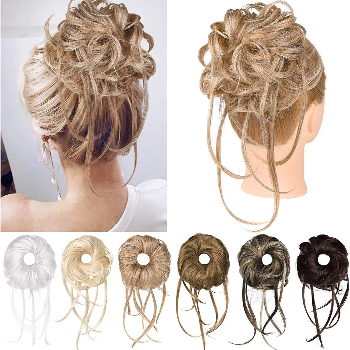 Messy Bun Hair Piece, 1PC Super Long Tousled Updo Hair Bun Extensions Curly Wavy Hair Wrap Ponytail Hair Scrunchies with Elastic Hair Band Hair Accessory for Women Girls - Light Blonde