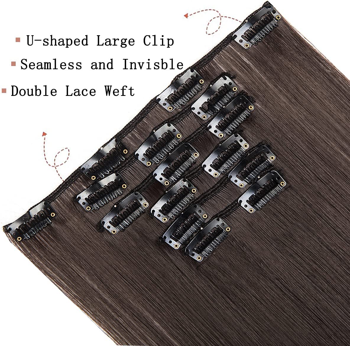 26 Inch Clip on Long Hair Extensions Straight Dark Brown Hairpieces 5.47 oz Long Thick Synthetic Hair Extensions Clip Straight Long Hairpieces Clips in Hair Extensions for Women 6pcs (Dark Brown, 4A)