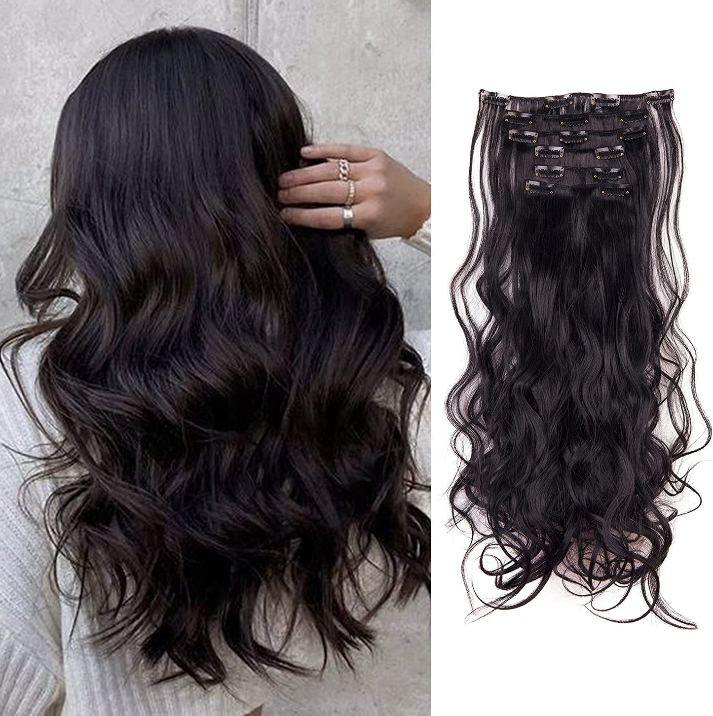 26 Inch Clip on Long Hair Extensions Straight Dark Brown Hairpieces 5.47 oz Long Thick Synthetic Hair Extensions Clip Straight Long Hairpieces Clips in Hair Extensions for Women 6pcs (Dark Brown, 4A)