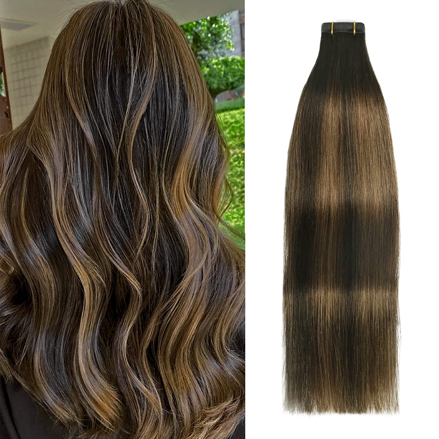 Tape in Hair Extensions 100% Human Hair Mixed Bleach Blonde Extensions Straight 20 Pcs 14Inch #18p613 30g