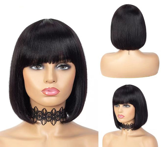 Straight Bob Wig with Bangs Bone Remy Human Hair Wigs for Women Brazilian Hair Straight Full Machine Made Wigs Bob Fringe Wig