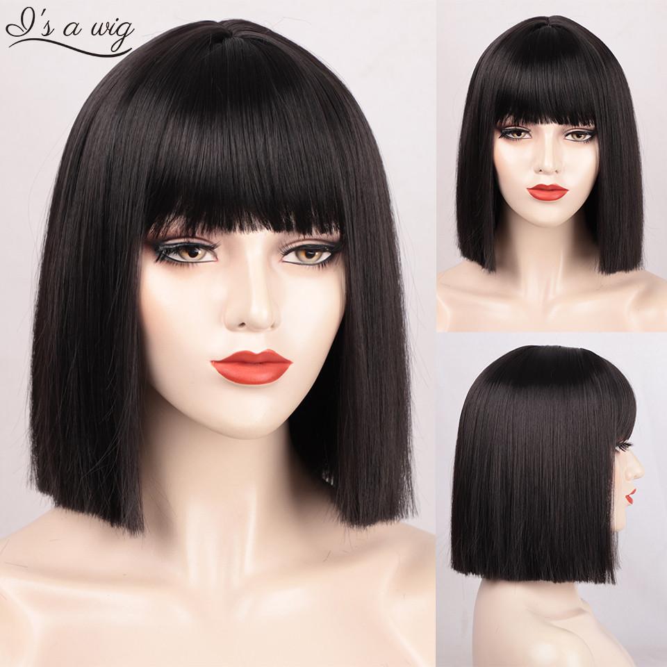 【LS-BOB001】 12 inches Bob Wigs for Women Straight Medium Length Synthetic Hair Wig with Bangs Cosplay