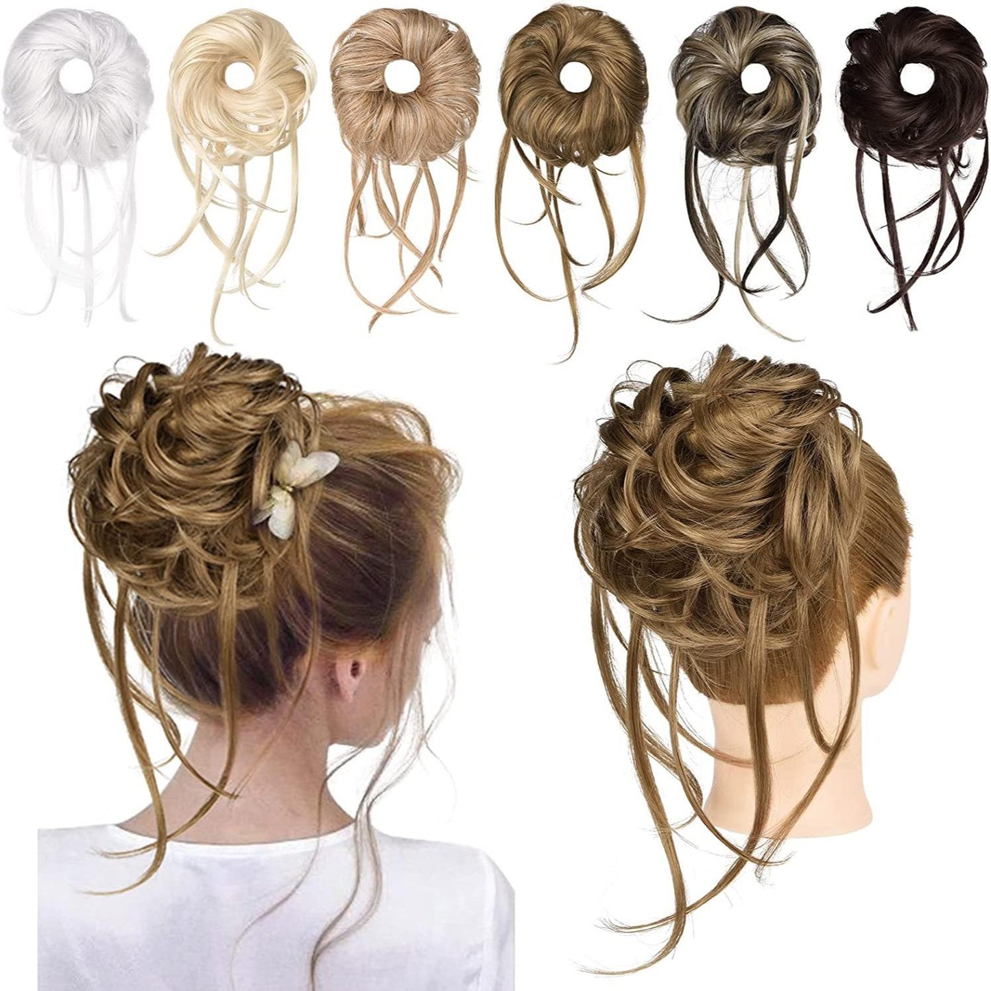 Messy Bun Hair Piece, 1PC Super Long Tousled Updo Hair Bun Extensions Curly Wavy Hair Wrap Ponytail Hair Scrunchies with Elastic Hair Band Hair Accessory for Women Girls - Light Blonde