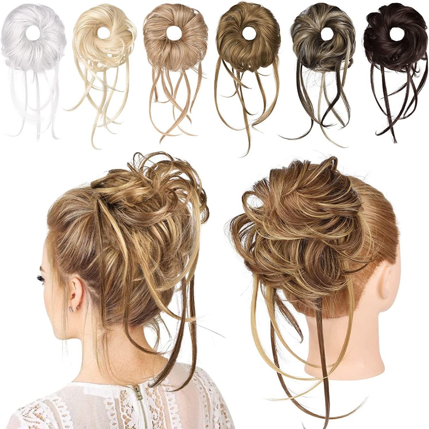 Messy Bun Hair Piece, 1PC Super Long Tousled Updo Hair Bun Extensions Curly Wavy Hair Wrap Ponytail Hair Scrunchies with Elastic Hair Band Hair Accessory for Women Girls - Light Blonde