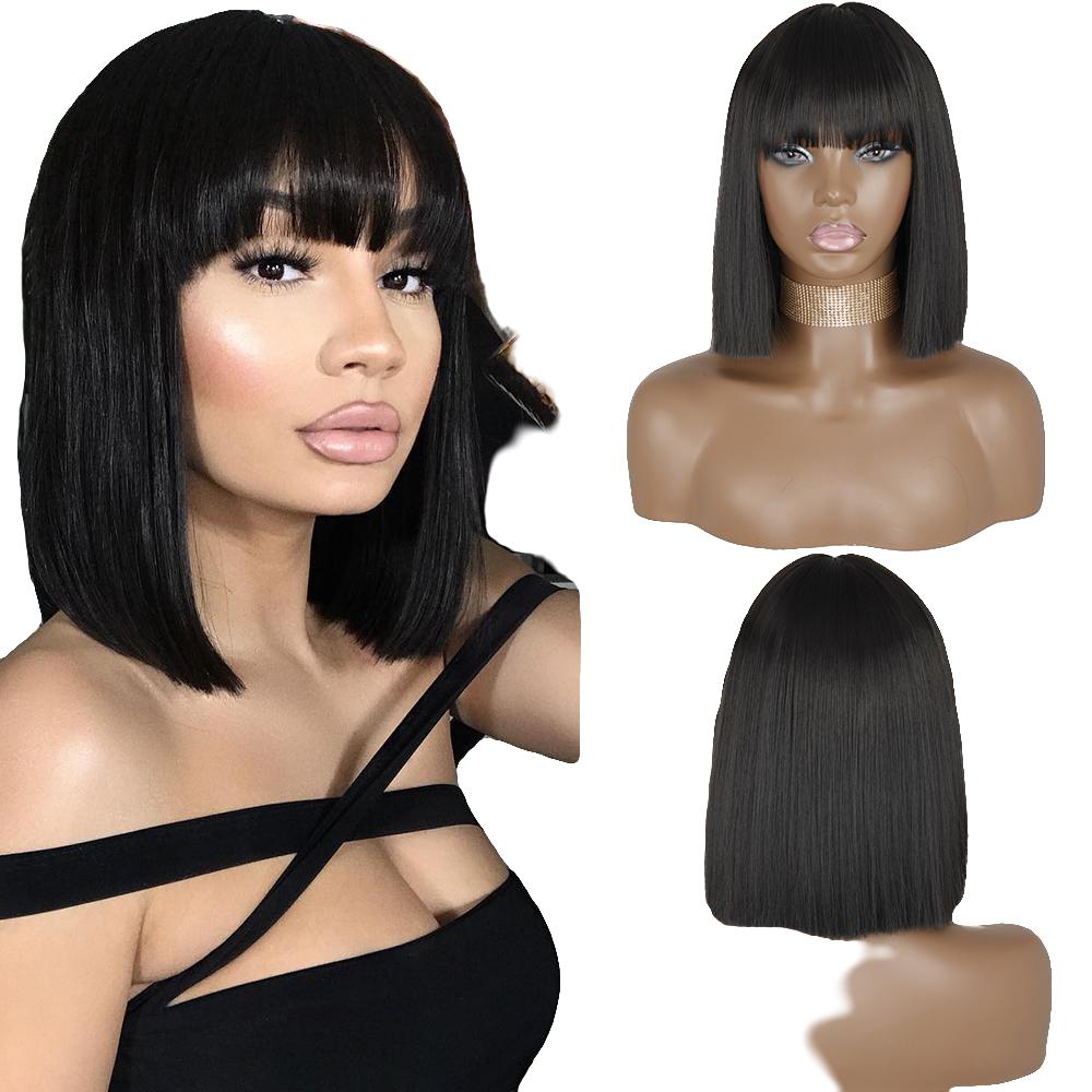 【LS-BOB001】 12 inches Bob Wigs for Women Straight Medium Length Synthetic Hair Wig with Bangs Cosplay