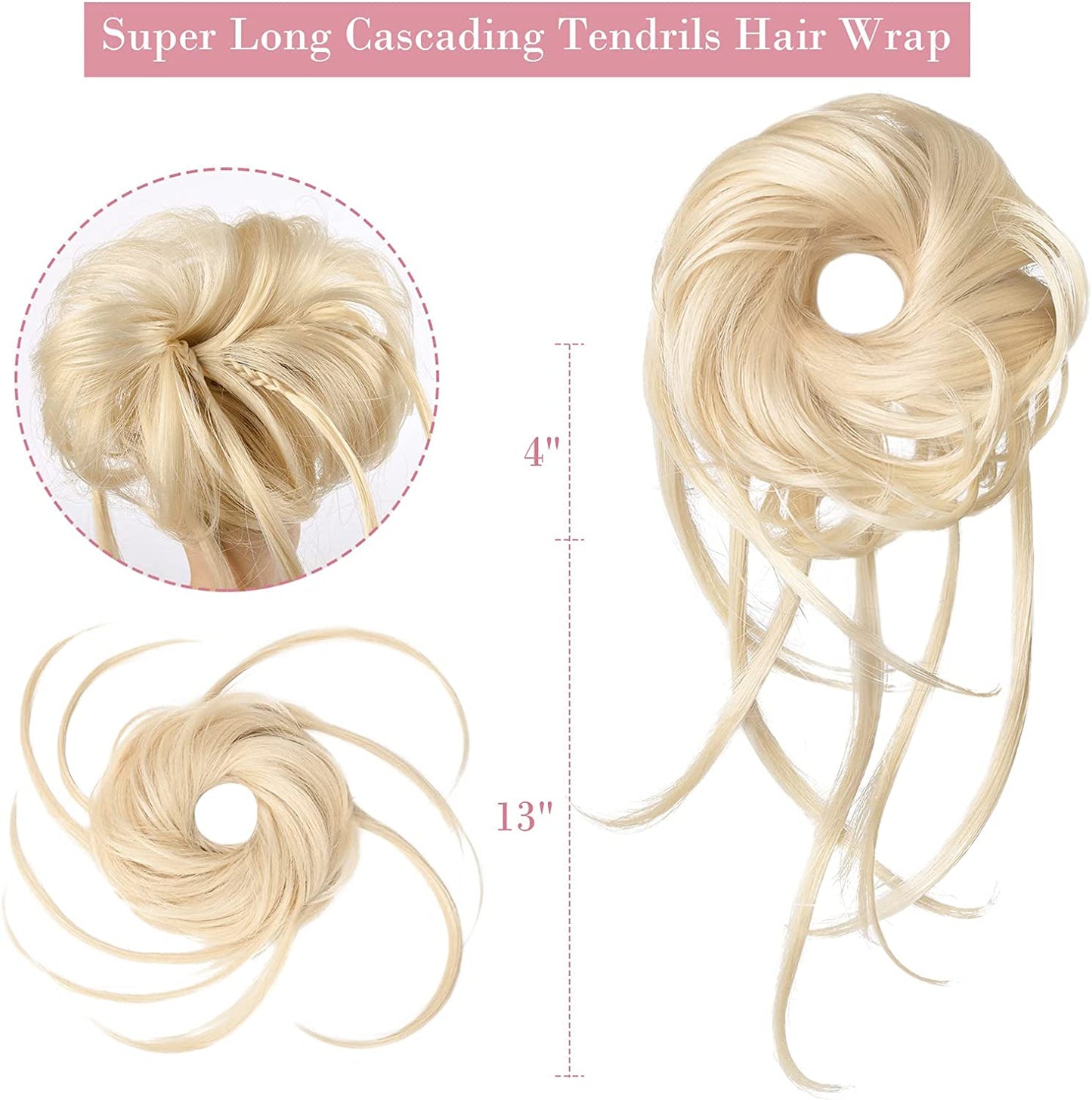 Messy Bun Hair Piece, 1PC Super Long Tousled Updo Hair Bun Extensions Curly Wavy Hair Wrap Ponytail Hair Scrunchies with Elastic Hair Band Hair Accessory for Women Girls - Light Blonde