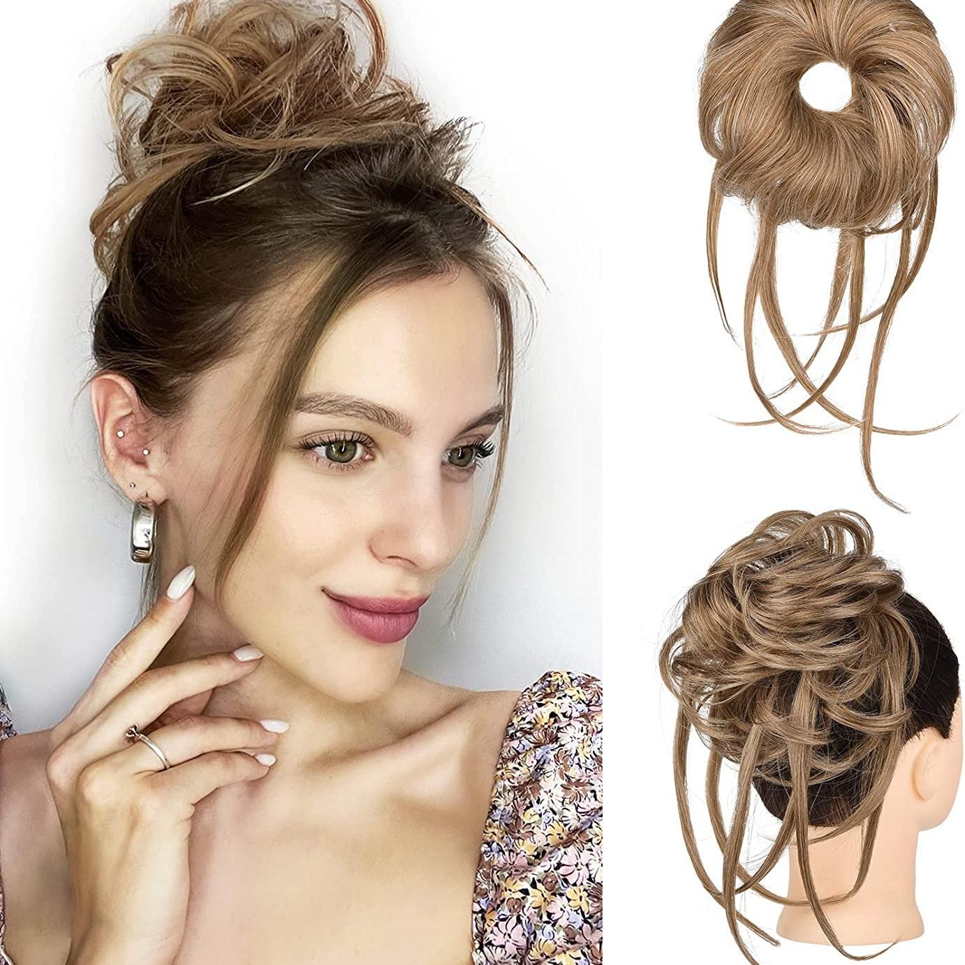 Messy Bun Hair Piece, 1PC Super Long Tousled Updo Hair Bun Extensions Curly Wavy Hair Wrap Ponytail Hair Scrunchies with Elastic Hair Band Hair Accessory for Women Girls - Light Blonde