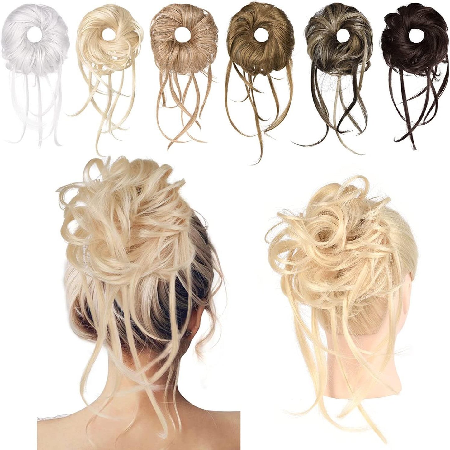 Messy Bun Hair Piece, 1PC Super Long Tousled Updo Hair Bun Extensions Curly Wavy Hair Wrap Ponytail Hair Scrunchies with Elastic Hair Band Hair Accessory for Women Girls - Light Blonde