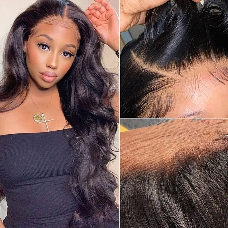 Body Wave 4x4 Lace Closure Wigs Human Hair for Black Women, Brazilian 10A Lace Front Body Wave Wigs Pre Plucked with Baby Hair 150% Density Natural Color