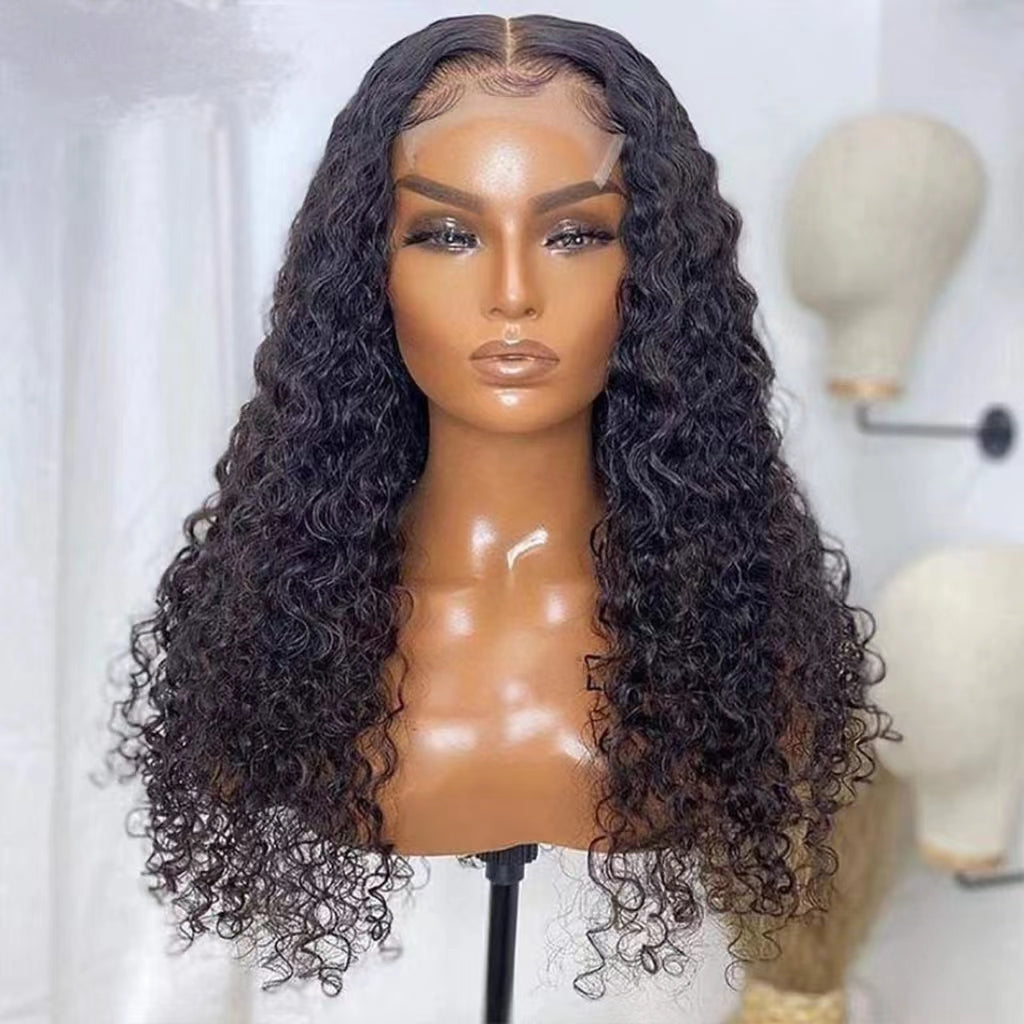 Water Wave Wig 4x4 Transparent  Lace Frontal Wig With 150 Density Natural Black